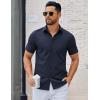 COOFANDY Men’s Button Down Shirts Short Sleeve Casual Dress Shirts Untucked Summer Shirt with Pocket(Navy Blue)