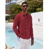 COOFANDY Mens Button Down Shirts Short Sleeve Casual Summer Beach Shirts for Men Vacation Wedding Linen Shirt(1- Red)