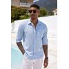 COOFANDY Mens Button Down Shirts Short Sleeve Casual Summer Beach Shirts for Men Vacation Wedding Linen Shirt(1- Sky Blue)