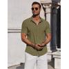 COOFANDY Mens Button Down Shirts Short Sleeve Casual Summer Beach Shirts for Men Vacation Wedding Linen Shirt(Army Green)