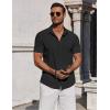 COOFANDY Mens Button Down Shirts Short Sleeve Casual Summer Beach Shirts for Men Vacation Wedding Linen Shirt(Black)
