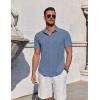 COOFANDY Mens Button Down Shirts Short Sleeve Casual Summer Beach Shirts for Men Vacation Wedding Linen Shirt(Blue)