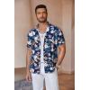 COOFANDY Mens Button Down Shirts Short Sleeve Casual Summer Beach Shirts for Men Vacation Wedding Linen Shirt(Blue Floral)