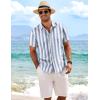 COOFANDY Mens Button Down Shirts Short Sleeve Casual Summer Beach Shirts for Men Vacation Wedding Linen Shirt(Blue-white Stripes)