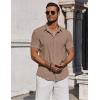 COOFANDY Mens Button Down Shirts Short Sleeve Casual Summer Beach Shirts for Men Vacation Wedding Linen Shirt(Camel)