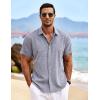COOFANDY Mens Button Down Shirts Short Sleeve Casual Summer Beach Shirts for Men Vacation Wedding Linen Shirt(Dark Blue Grey)