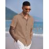 COOFANDY Mens Button Down Shirts Short Sleeve Casual Summer Beach Shirts for Men Vacation Wedding Linen Shirt(Dark Khaki)