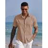 COOFANDY Mens Button Down Shirts Short Sleeve Casual Summer Beach Shirts for Men Vacation Wedding Linen Shirt(Dark Khaki)