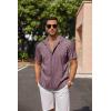 COOFANDY Mens Button Down Shirts Short Sleeve Casual Summer Beach Shirts for Men Vacation Wedding Linen Shirt(Dark Red)