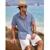 COOFANDY Mens Button Down Shirts Short Sleeve Casual Summer Beach Shirts for Men Vacation Wedding Linen Shirt(Denim Blue)