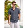 COOFANDY Mens Button Down Shirts Short Sleeve Casual Summer Beach Shirts for Men Vacation Wedding Linen Shirt(Gray& Blue)