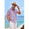 COOFANDY Mens Button Down Shirts Short Sleeve Casual Summer Beach Shirts for Men Vacation Wedding Linen Shirt(Lavender)