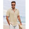 COOFANDY Mens Button Down Shirts Short Sleeve Casual Summer Beach Shirts for Men Vacation Wedding Linen Shirt(Light Coffee)
