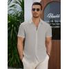 COOFANDY Mens Button Down Shirts Short Sleeve Casual Summer Beach Shirts for Men Vacation Wedding Linen Shirt(Light Gray)