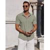 COOFANDY Mens Button Down Shirts Short Sleeve Casual Summer Beach Shirts for Men Vacation Wedding Linen Shirt(Light Green)