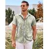 COOFANDY Mens Button Down Shirts Short Sleeve Casual Summer Beach Shirts for Men Vacation Wedding Linen Shirt(Light Green Leaf)