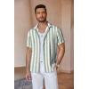 COOFANDY Mens Button Down Shirts Short Sleeve Casual Summer Beach Shirts for Men Vacation Wedding Linen Shirt(Light Green-white Stripes)