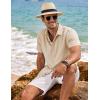 COOFANDY Mens Button Down Shirts Short Sleeve Casual Summer Beach Shirts for Men Vacation Wedding Linen Shirt(Light Khaki)