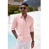 COOFANDY Mens Button Down Shirts Short Sleeve Casual Summer Beach Shirts for Men Vacation Wedding Linen Shirt(Light Pink)
