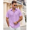 COOFANDY Mens Button Down Shirts Short Sleeve Casual Summer Beach Shirts for Men Vacation Wedding Linen Shirt(Light Purple)
