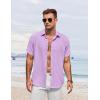 COOFANDY Mens Button Down Shirts Short Sleeve Casual Summer Beach Shirts for Men Vacation Wedding Linen Shirt(Light Purple)