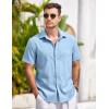 COOFANDY Mens Button Down Shirts Short Sleeve Casual Summer Beach Shirts for Men Vacation Wedding Linen Shirt(Linen – Sky Blue)