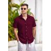 COOFANDY Mens Button Down Shirts Short Sleeve Casual Summer Beach Shirts for Men Vacation Wedding Linen Shirt(Linen – Wine Red)