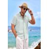 COOFANDY Mens Button Down Shirts Short Sleeve Casual Summer Beach Shirts for Men Vacation Wedding Linen Shirt(Mint Blue)