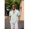 COOFANDY Mens Button Down Shirts Short Sleeve Casual Summer Beach Shirts for Men Vacation Wedding Linen Shirt(Mint Blue)