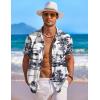 COOFANDY Mens Button Down Shirts Short Sleeve Casual Summer Beach Shirts for Men Vacation Wedding Linen Shirt(Navy – Palm Tree)