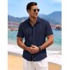 COOFANDY Mens Button Down Shirts Short Sleeve Casual Summer Beach Shirts for Men Vacation Wedding Linen Shirt(Navy Blue)