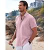 COOFANDY Mens Button Down Shirts Short Sleeve Casual Summer Beach Shirts for Men Vacation Wedding Linen Shirt(Pink)