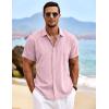 COOFANDY Mens Button Down Shirts Short Sleeve Casual Summer Beach Shirts for Men Vacation Wedding Linen Shirt(Pink)