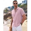 COOFANDY Mens Button Down Shirts Short Sleeve Casual Summer Beach Shirts for Men Vacation Wedding Linen Shirt(Pink)