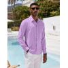 COOFANDY Mens Button Down Shirts Short Sleeve Casual Summer Beach Shirts for Men Vacation Wedding Linen Shirt(Purple)