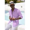 COOFANDY Mens Button Down Shirts Short Sleeve Casual Summer Beach Shirts for Men Vacation Wedding Linen Shirt(Purple)