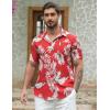 COOFANDY Mens Button Down Shirts Short Sleeve Casual Summer Beach Shirts for Men Vacation Wedding Linen Shirt(Red / Leaf)
