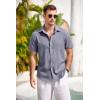 COOFANDY Mens Button Down Shirts Short Sleeve Casual Summer Beach Shirts for Men Vacation Wedding Linen Shirt(Short Sleeve – Blue)