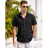 COOFANDY Mens Button Down Shirts Short Sleeve Casual Summer Beach Shirts for Men Vacation Wedding Linen Shirt(Short Sleeve – Dark Black)