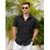 COOFANDY Mens Button Down Shirts Short Sleeve Casual Summer Beach Shirts for Men Vacation Wedding Linen Shirt(Short Sleeve – Dark Black)