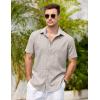 COOFANDY Mens Button Down Shirts Short Sleeve Casual Summer Beach Shirts for Men Vacation Wedding Linen Shirt(Short Sleeve – Light Gray)