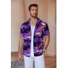 COOFANDY Mens Button Down Shirts Short Sleeve Casual Summer Beach Shirts for Men Vacation Wedding Linen Shirt(Sunset-blue Purple)