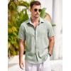 COOFANDY Mens Button Down Shirts Short Sleeve Casual Summer Beach Shirts for Men Vacation Wedding Linen Shirt(Textured- Fall Green)