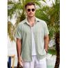 COOFANDY Mens Button Down Shirts Short Sleeve Casual Summer Beach Shirts for Men Vacation Wedding Linen Shirt(Textured- Fall Green)