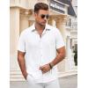 COOFANDY Mens Button Down Shirts Short Sleeve Casual Summer Beach Shirts for Men Vacation Wedding Linen Shirt(White)