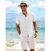 COOFANDY Mens Button Down Shirts Short Sleeve Casual Summer Beach Shirts for Men Vacation Wedding Linen Shirt(White-all White)