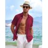 COOFANDY Mens Button Down Shirts Short Sleeve Casual Summer Beach Shirts for Men Vacation Wedding Linen Shirt(Wine Red)