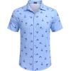 COOFANDY Mens Casual Button Down Shirt Short Sleeve Wrinkle Free Shirts Summer Shirt(Light Blue Palm Tree)