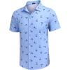 COOFANDY Mens Casual Button Down Shirt Short Sleeve Wrinkle Free Shirts Summer Shirt(Light Blue Palm Tree)