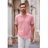 COOFANDY Mens Casual Button Down Shirt Short Sleeve Wrinkle Free Shirts Summer Shirt(Orange Pink Palm Tree)